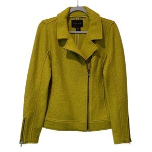 Tahari Wool Brend Zip Moto Jacket Chartreuse Green Coat Women's Medium M